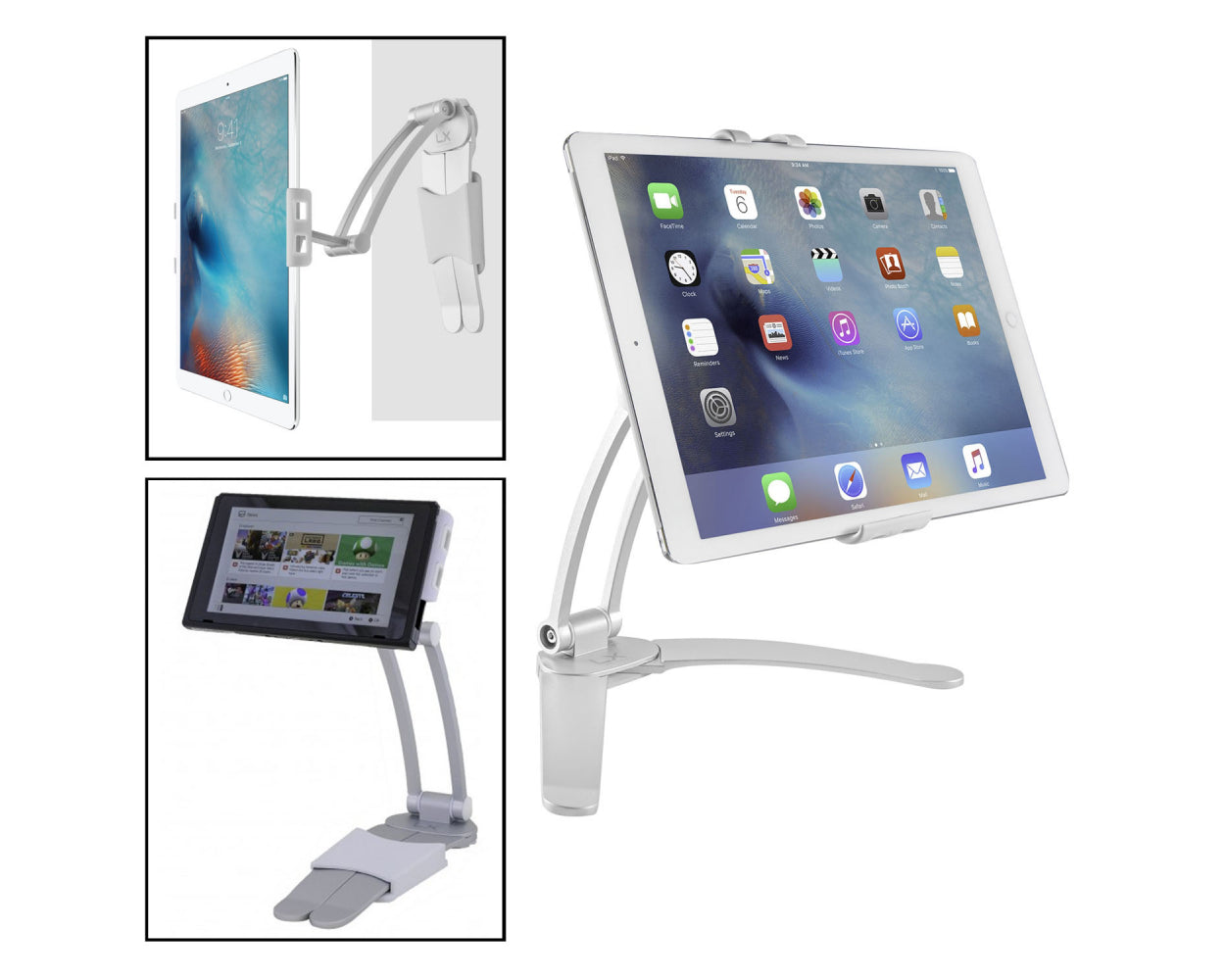 Luxitude 2-in-1 Tablet & Phone Holder/ Stand, Perfect for Smart Phones, E-Readers, Nintendo Switch & Tablets, Permanent or Temporary Mounting Solution