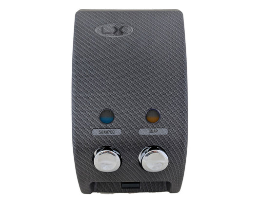 Luxitude Two Chamber Shower Soap Dispenser in Sleek Carbon Fiber Design, Great for Soap, Shampoo, Body Lotion, Conditioner, Shower Gels