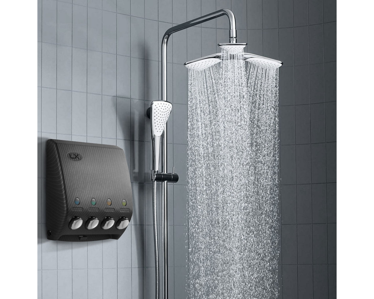 Four Chamber Shower Soap Dispenser in Carbon Fiber Design